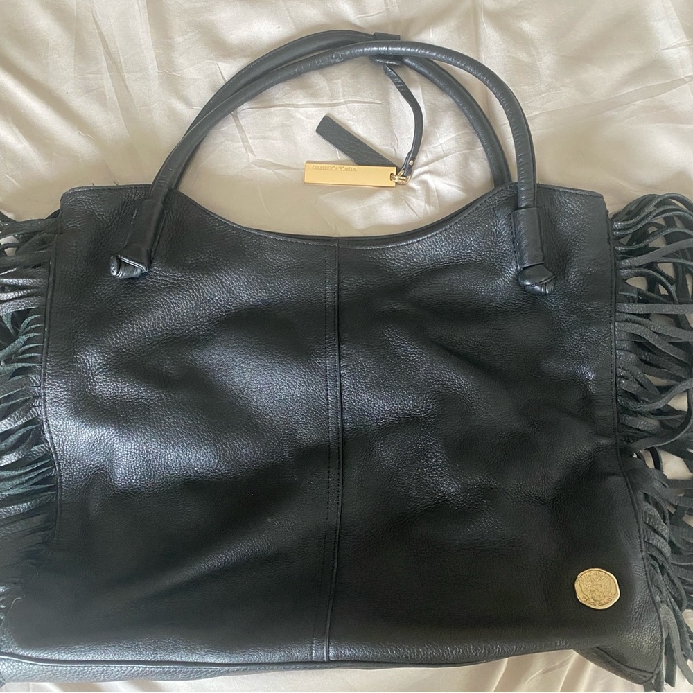 Vince Camuto Black Fringe Leather Tote